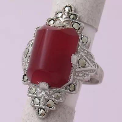 $18.50 • Buy Vtg 1930s Art Deco Natural Carnelian Marcasite Sterling Silver S 6.5 Ring