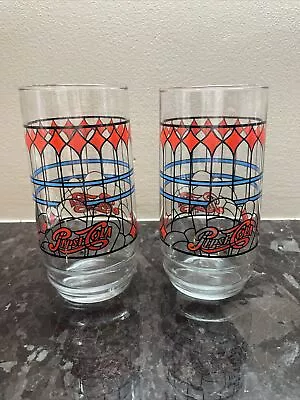 Set Of 2 Vintage 1970’s Pepsi Cola Glasses Cup Tiffany Stained Glass 16 Oz. • $13.99