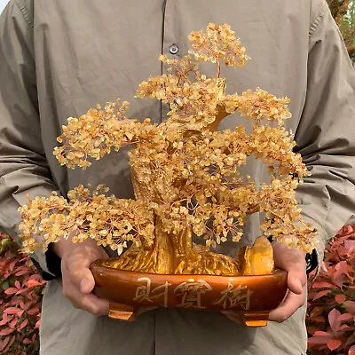 14  Feng Shui Natural Citrine Crystal Money Tree Lucky For Wealth Blessing Gift • $230