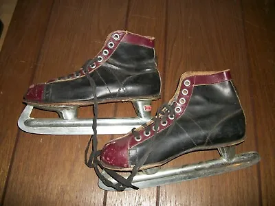 Vintage Mens Canadian Flyer Figure Ice Skates Size 8 Union Hardware Black Brown • $25