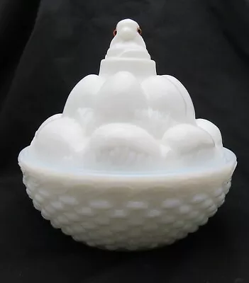 Westmoreland White Milk Glass Hen Chick On Egg Pile On Covered Basketweave Nest  • $55.99