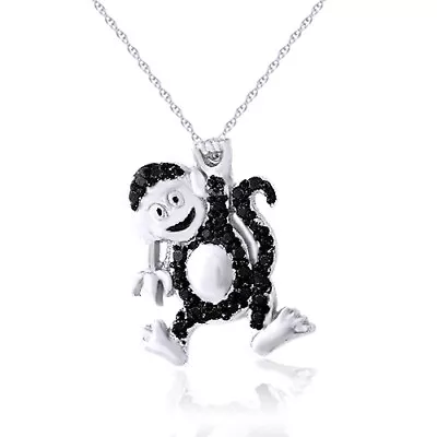 Monkey Pendant Natural Dimaond 925 Sterling Silver 18 Chain Necklace • $222.75