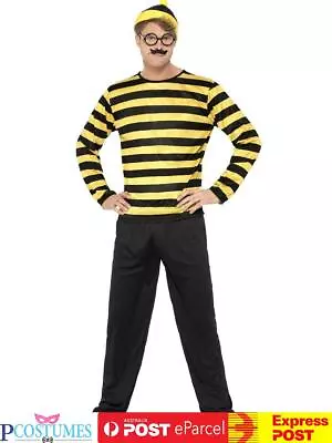 Odlaw Where's Wally Mens Yellow Waldo Cartoon Costume Book Week Outfit • $46.90