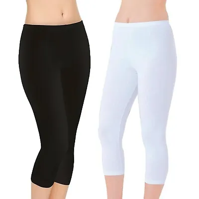 REDUCED* 2 PCS Womens Capri Leggings 3/4 Cropped MODAL Stretchy Active Wear Soft • £11.99