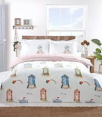 £12.95 • Buy Beach Huts Seaside Nautical So Soft Duvet Quilt Cover Set Single Double King