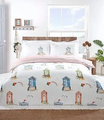 £17.95 • Buy Padstow Beach Huts Nautical Reversible Duvet Quilt Cover Set Single Double King