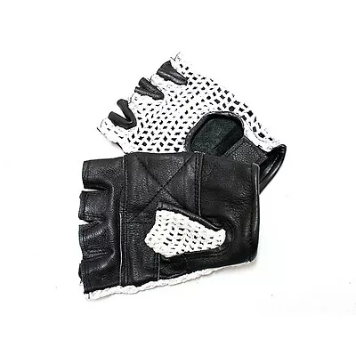 Leather Fingerless Gloves Weight Training Gym Driving Cycling Wheelchair L • $9.95