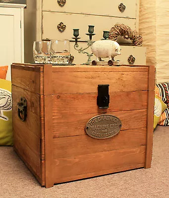 Rustic Wooden Chest Trunk Storage Blanket Box Antique Vintage Coffee Table • £79