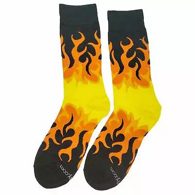 NWT Fire Dress Socks Novelty Men 8-12 Black And Orange Crazy Fun Sockfly • $8.99