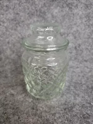 Vintage Glass Jelly Jam Jar With Lid Clear Diamond Pattern Canning Kitchen Ware  • $15.06