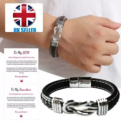 Premium Bracelets For Men Twisted Design Leather Stainless Steel Leather Gift • £7.99