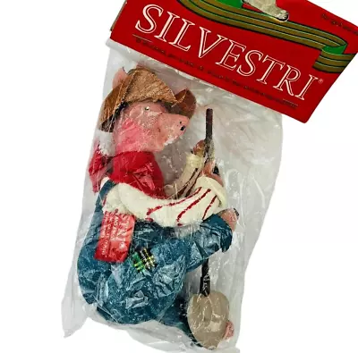 Vintage Silvestri Pig Christmas Ornament Farmer Gardener Fabric Mache 5 Inch • $10