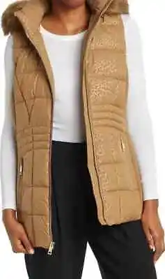 Michael Kors Women's Hooded Quilted Faux Fur Trim Vest L Husk • $99.99