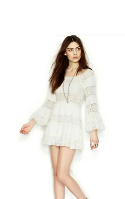 Free People Ivory Comb Crochet Accents Bell SLV MIDI Dress New Size 6 NWT WOW • $44.99