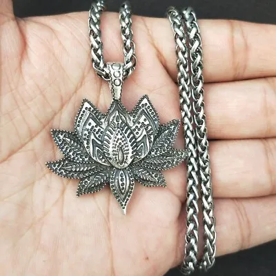 Men's Stainless Steel Vintage Mandala Lotus Pendant Necklace Jewelry With Chain • $12.99