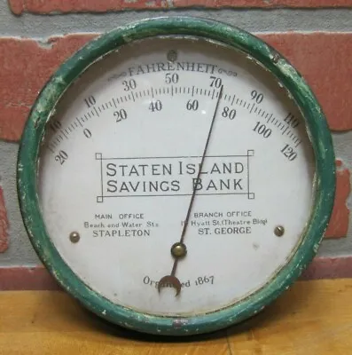 STATEN ISLAND SAVINGS BANK Antique Advertising Thermometer Sign STAPLETON ST GEO • $295