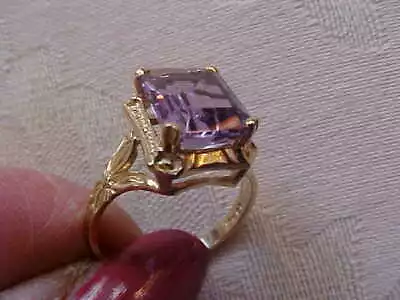 3Ct Emerald Cut Purple Amethyst Solitaire Engagement Ring 14K Yellow Gold Finish • $83.85