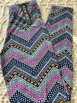 Womens One Size Buttery Soft Graphic Pattern Soft Colors Chevron Print Leggings • $11.95