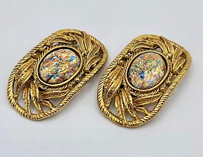 Vtg Oval Shoe Clips MUSI Opal Glass Cabochon Leaf Theme Accessory Jewelry  • $69.99