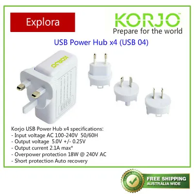 $32.50 • Buy Korjo 4 USB World Travel Power Adaptor Charger Plug AU NZ UK EU US JAPAN (USB04)