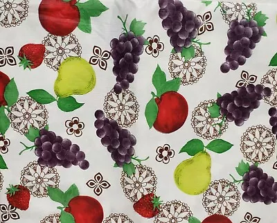 Peva Vinyl Tablecloth 60  ROUND (seats 6-8 People) FRUITS ON WHITE # 1 By BH • $12.99