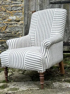 French Armchair Louis Style In Guy Goodfellow Olive Sacking Indigo • £1295