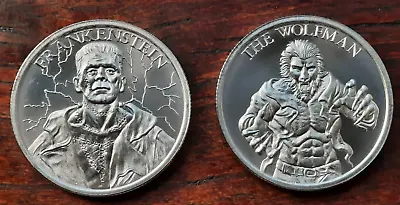 FRANKENSTEIN 1 OZ  + THE WOLFMAN 1 OZ – VINTAGE HORROR Monster Mash .999 SILVER • $89.99