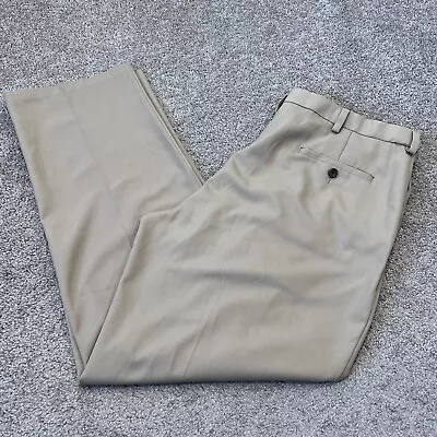 Haggar Cool 18 Pro Pants 38X32 Classic Fit Flat Front Expandable Waist Tan • $8