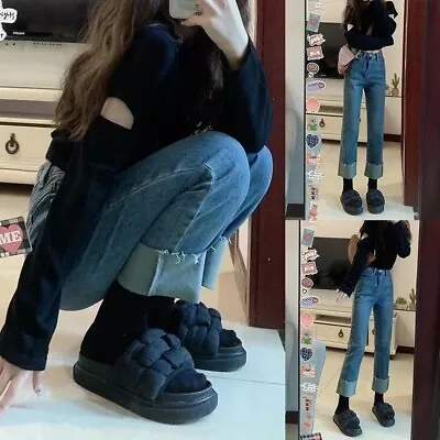 Pants Trousers Curled Straight Jeans Fashion High-waisted Korean Version • $35.21