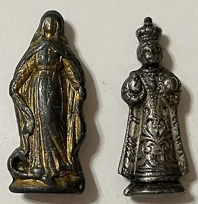 Vtg Lot 2 Miniature Catholic Prayer Pocket Figurine Statue Mary & Infant Prague • $18