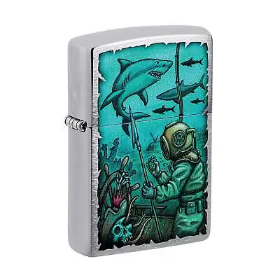 Zippo Pocket Lighter Shark Nautical Design Chrome Genuine Windproof Metal 48561 • $22.91