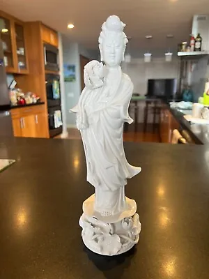 Antique Chinese 14 Inch Kwan Quan Yin Blanc De Chine Porcelain Statue Asian Art • $35