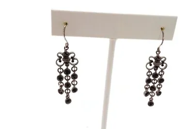 Vintage Monet Dangle Earrings Silver Tone Black Rhinestone • $13.49