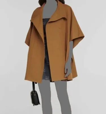 $1244 Max Mara Women's Brown Malaga Gabardine Cape Coat Jacket One-Size • $398.78