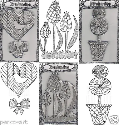 Personal Impressions Zendoodles Clear Stamps Tulips Topiary Folk Heart • £3.85