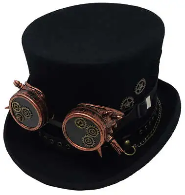 Different Touch Victorian Style 100% Wool 6  Tall Steampunk Top Hats With Goggle • $69.99