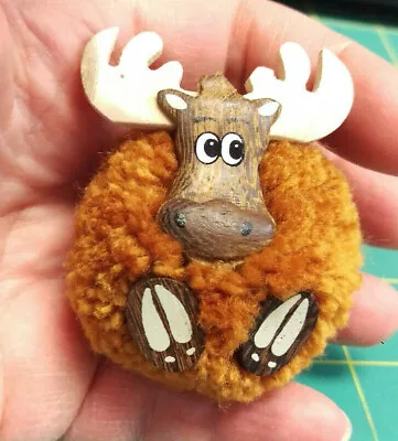 Alaska Pom Pom Style Moose Magnet Cool Souvenir Head & Feet Made Of Wood NEW  • $9.99