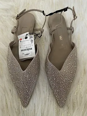 $49.99 • Buy New ZARA Flat Sandals Diamonds Shiny Flats USA 8 EU 39 No Box