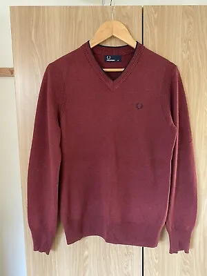 £10 • Buy Fred Perry Men’s V-neck Knitted Jumper With Elbow Pads - Burgundy/ Navy - XS