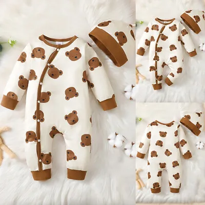 £7.59 • Buy Newborn Baby Boy Girl Bear Cute Romper Tops Pants Jumpsuits Outfits Clothes Set
