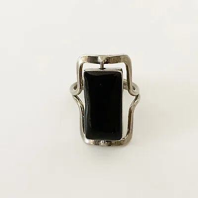 Sterling Silver Reversible Cocktail Ring Faux Black Onyx & Marbled Yellow Green • $57.78