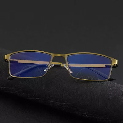 Mens Bifocal Reading Glasses Transition Photochromic Rectangular Readers Gold K • $17.99