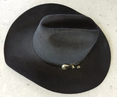 Vintage Wrangler Sheepskin Leather 5X Beaver Quality Black Cowboy Hat Size 7 3/8 • $99