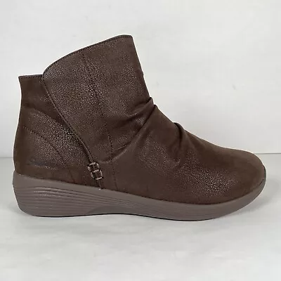 Skechers Arya Fresher Trick Ankle Boots Womens Size 8.5 Brown Zip Up Shoes • $28.49