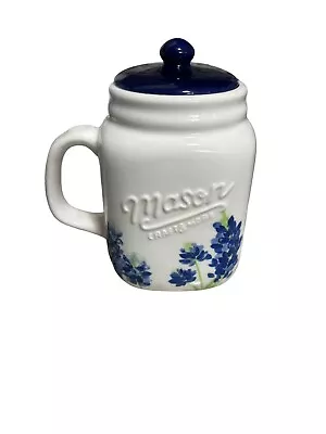 Mason Jar Ceramic Mugs Glass Blue Flowers Drinking Tablescape Gift • $15