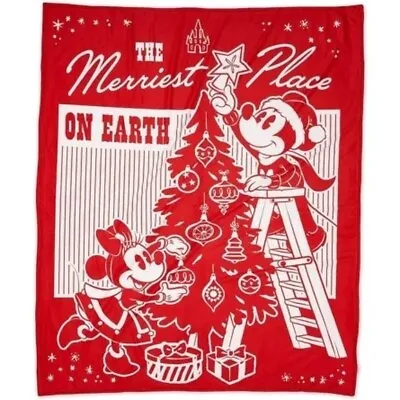 Disney Parks Mickey And Minnie Mouse Holiday Fleece Throw NEW 50 X 60 Red White • £48.17