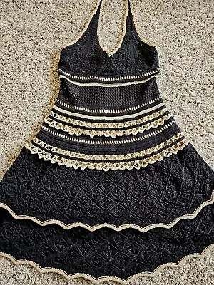 Moda International Crochet Tiered Mini Dress Sz M Cotton Knit Halter Boho  C34 • $35