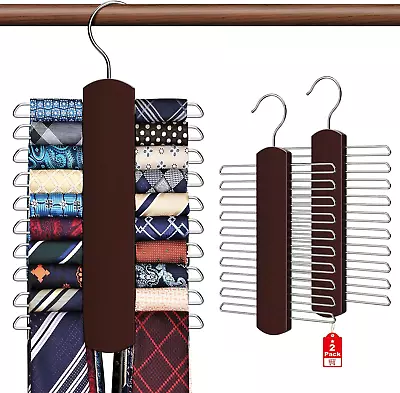 2 Pack Tie Rack For Closet Premium Wooden Necktie Organizer Storage Tie/Belt 40 • $15.37