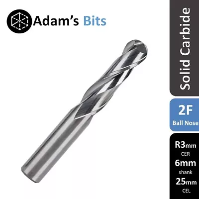 R3mm CER/shank Ball Nose 2 Flute 25mm Carbide End Mill CNC Router Bit • $13.95