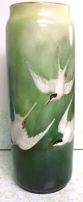 Delinieres & Co Limoges France Vase C. 1875 12 In. Audubon Common Terns Sea Bird • $185